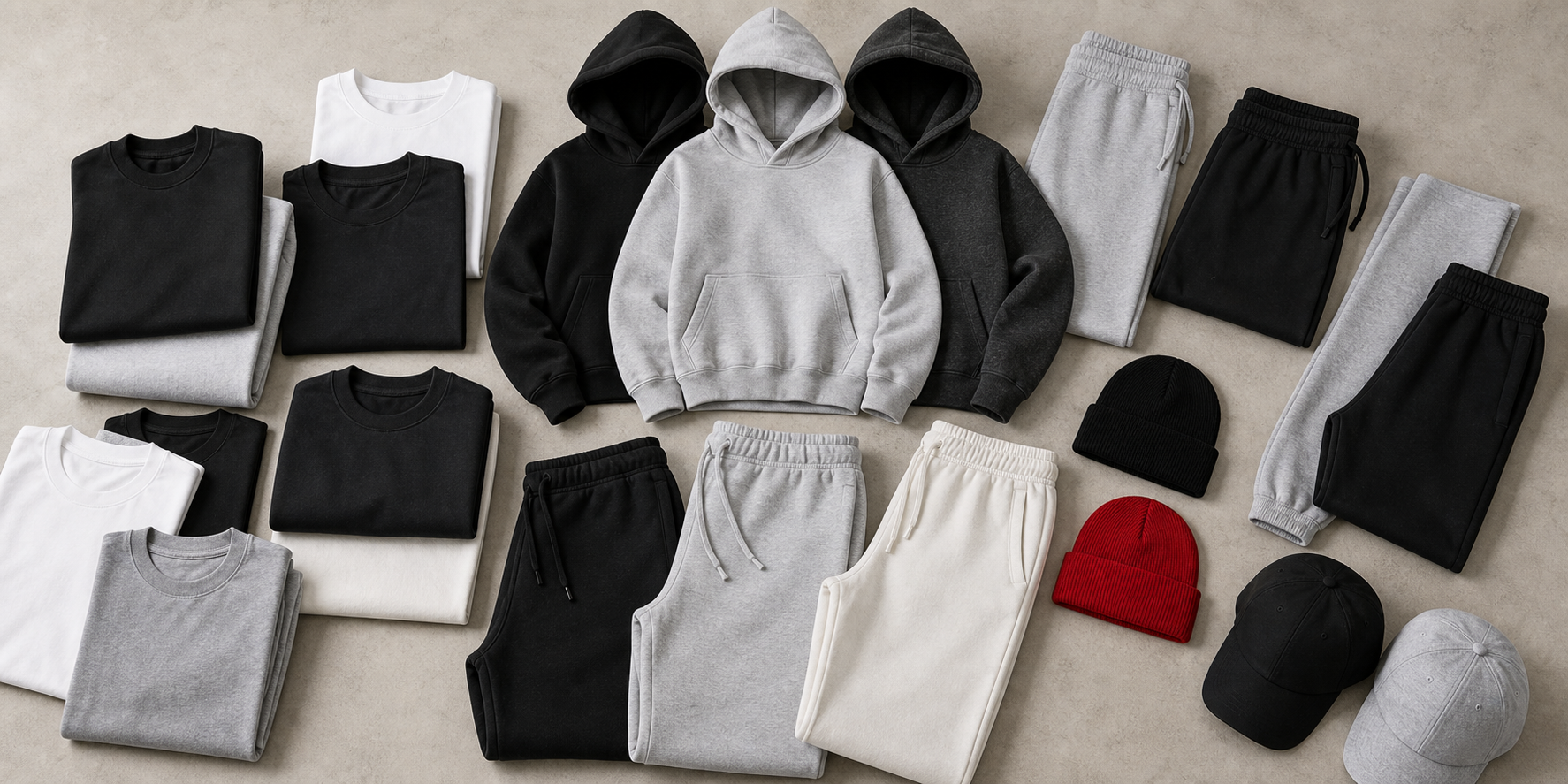 Wholesale blank apparel including hoodies, t-shirts, fleece, joggers, hats, and streetwear blanks